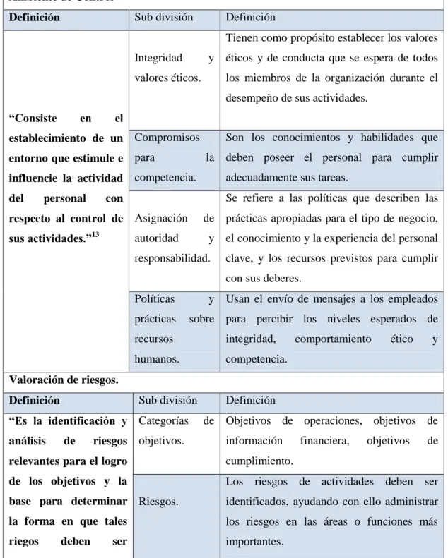 Cuadro 1: Componentes del control interno. 