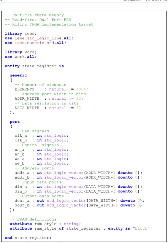 Fig.  III.15. State register VHDL entity -- Particle state memory 