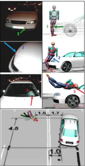 Figure 4. Simulation example: Contact and rest positions  consistent with the real accident evidence