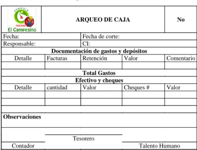 CUADRO  72  ARQUEO DE CAJA 