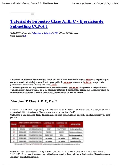 Tutorial De Subneteo Clase A, B, C - Ejercicios De Subnetting CCNA 1