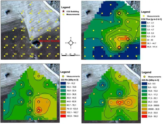 Figure 3. Isovalue maps for  222 Rn,  220 Rn and CO 2