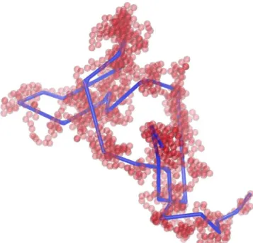 Fig. 10. (Left) logarithm of the average number of primitive path segments (divided  by the number of bonds) and (right) logarithm of the fraction of knotted chains  (divided by number of bonds) as functions of the logarithm of packing density