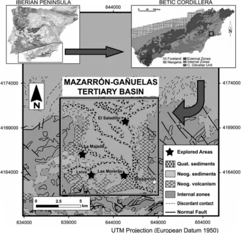 Fig. 1. Schematic geological map of the Mazarrón-Cañuelas Tertiary Basin.