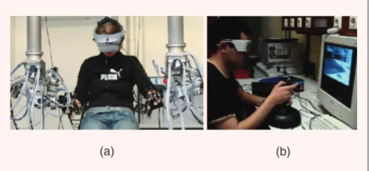 Figure 7. Telerobotic system for live-line maintenance tasks. (a) Operator’s cabin with a stereoscopic display based on active shutter glasses