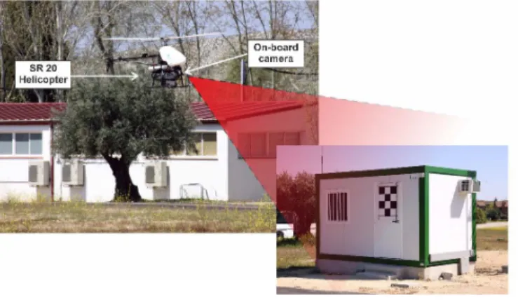 Fig. 1. Tracking on-board UAVs. Robust real-time tracking allows to expand the vehicle’s capabilities using vision-based control tasks, such as landing, visual inspection, etc.; or to cope with vulnerabilities of other on-board sensors, such as GPS drop-outs or INS drift.