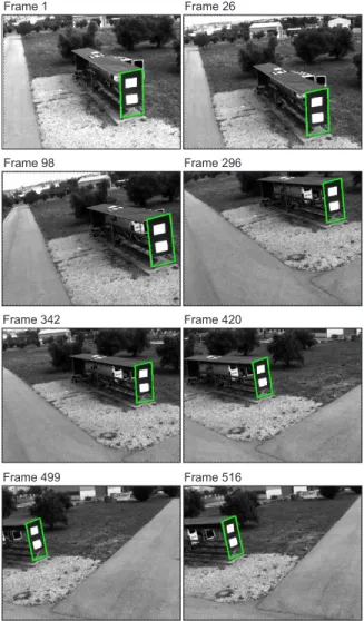 Fig. 5. Visual examination of the tracking results: MR-ICIA. The green/light box indicates the result of the tracking task