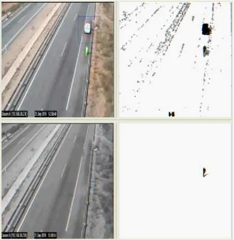 Fig. 2. Stopped vehicle and driver detection in a Spanish highway. From left to right, up to down,  different results can be visualised: final result offered to the operator in the control centre of the highway, 