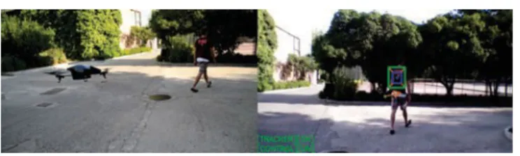 Fig.  1.  (left)  Image  of  the  AR  Drone  2.0  during  one  of  the  object  tracking  and  following  experiments