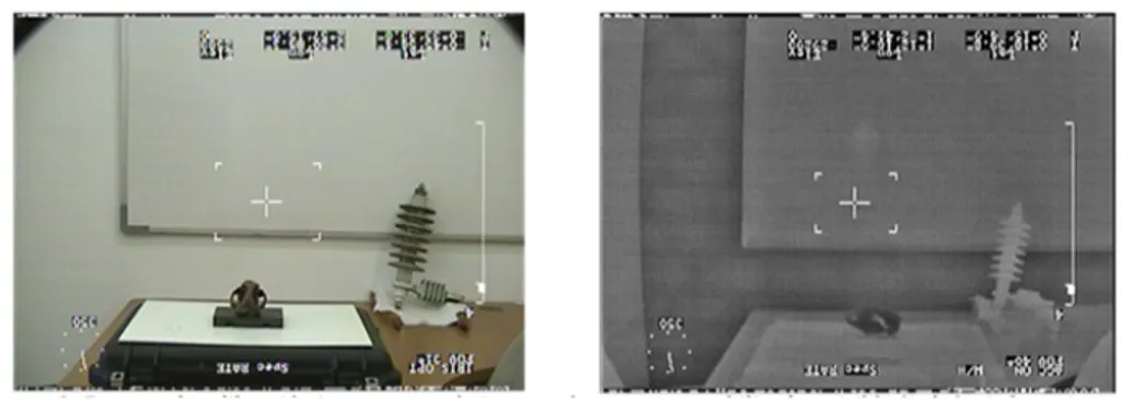 Figura 3. Ensayos de calibración interna geométrica con cámaras, visible (izquierda) e infrarroja  (derecha)