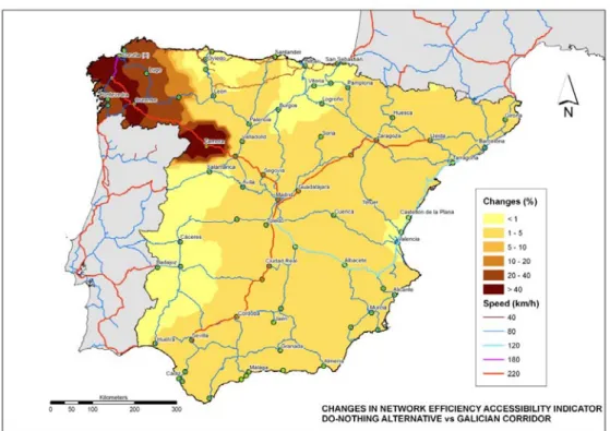 Figure 6: Do-nothing scenario (#1) vs. Galician corridor scenario (#2) 