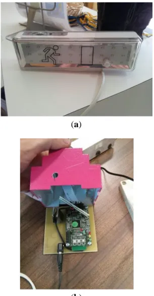 Figure  6.  (a)  Digital  evacuation  sign  (Actuator)  (b)  Wireless  Sensor  Node  containing  sensors and actuators