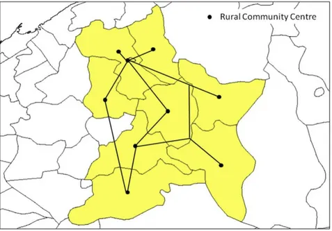 Fig. 5. Example of a network. Each black point represents a rural centre. Segments outline the paved roads linking the rural centres