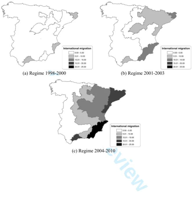 Figure 7. Spatial regimes obtained by solving the max-p-regions model for the sub-periods 