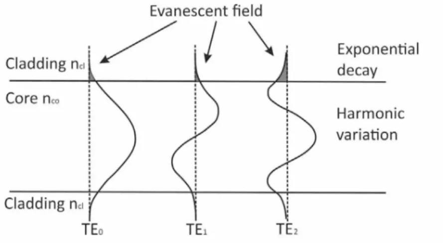 Figure 4. Evanescent field in a slab waveguide [3].