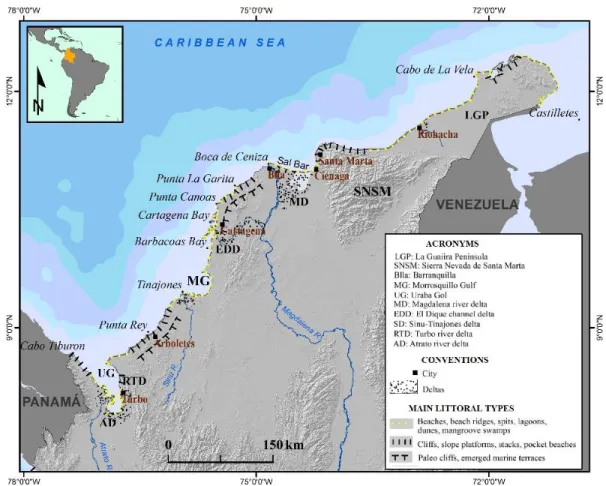 Figure 1.2. Location map and main morphological types of the Colombia Caribbean littoral