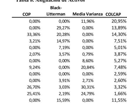 Tabla 8. Asignación de Activos 