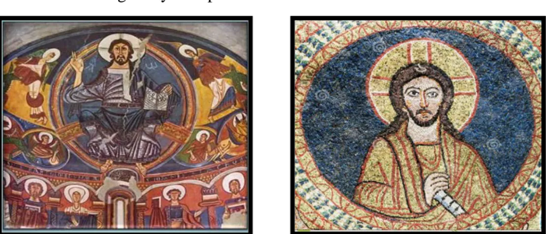 Figura 10. Pintura y Mosaico bizantino. Fuente: Recuperado de https://historiadelarteen.com/  y https://es.dreamstime.com/