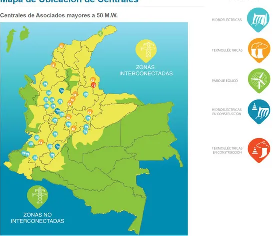 Gráfico  3. Mapa de ubicación de centrales de energía en Colombia  