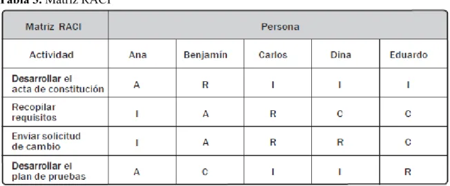 Tabla 3. Matriz RACI 