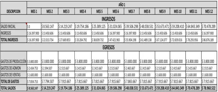Tabla 10. Flujo de Caja Año 1 OPS Chipre (Pesos de 2017) 