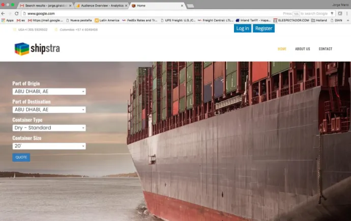 Figure  2  -  Shipstra’s  first  MVP  landing  page  for  rate  look-up.  Source:  www.shipstra.com 