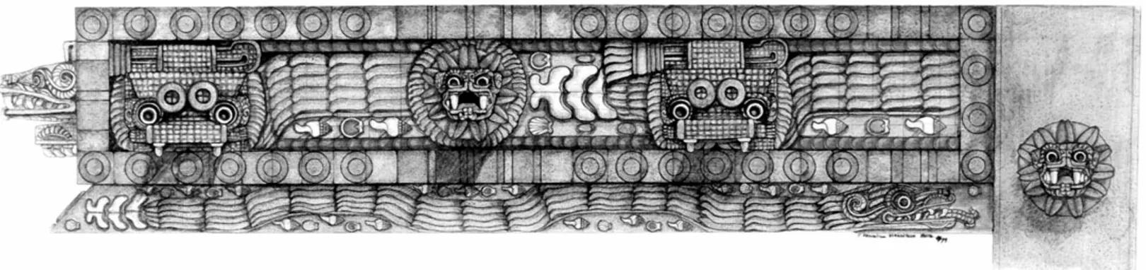 Figura 9A. Representación de la Serpiente Emplumada como emblema real de los gobernantes de Teotihuacan (150-210 d.C.)