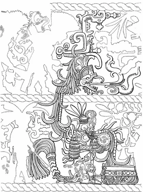 Figura 9B. Representación de la Serpiente Emplumada como emblema real de los gobernantes de Chichén Itzá (800-900 d.C.)37Fash y Fash, “Teotihuacan and the Maya: A Classic Heritage”,