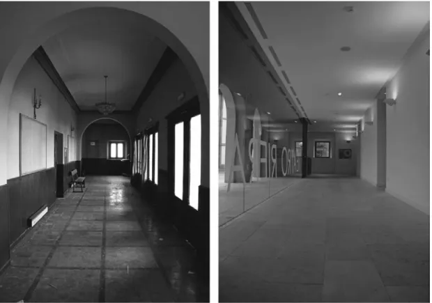 Fig. 2. Vestíbulo interior de acceso, estado anterior y estado reformado.