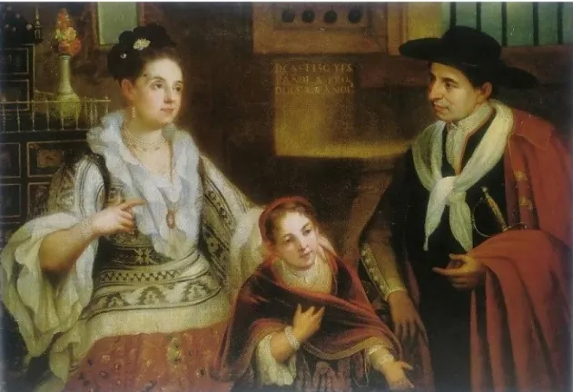 Fig. 10. Atribuido a Juan Rodríguez Juárez, De castizo y española, produce española (c.1715), óleo sobre lienzo,  103,5 x 145,5 cm