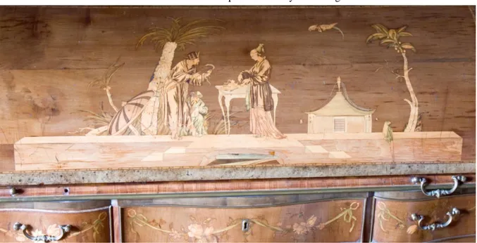 Fig. 4. Closed mechanical cylinder of the Krumlov rolltop desk with chinoiserie scene executed in the D