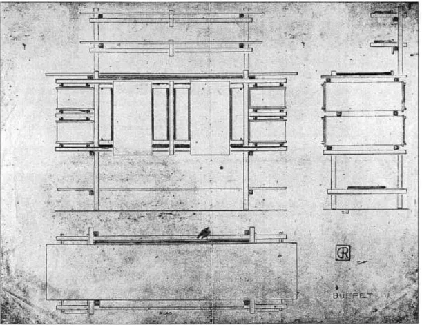 Fig. 2. Dibujo de diseño, Gerrit Th. Rietveld, s/a, Rietveld Schröder Archive, Centraal Museum Utrecht, lápiz  sobre papel, 21,3 x 27,7