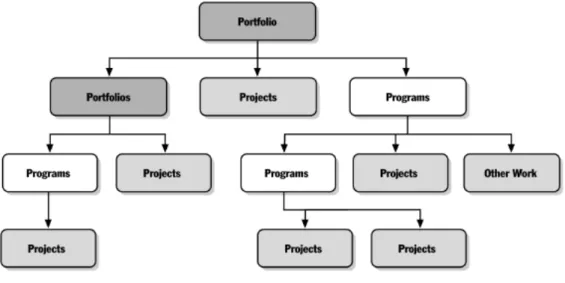Figura 2. Relación entre portafolios, programas y proyectos. 