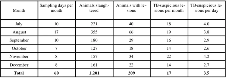 Table 5. General statistics of a convenience sampling of TB-suspicious lesions of dairy cattle at slaughter