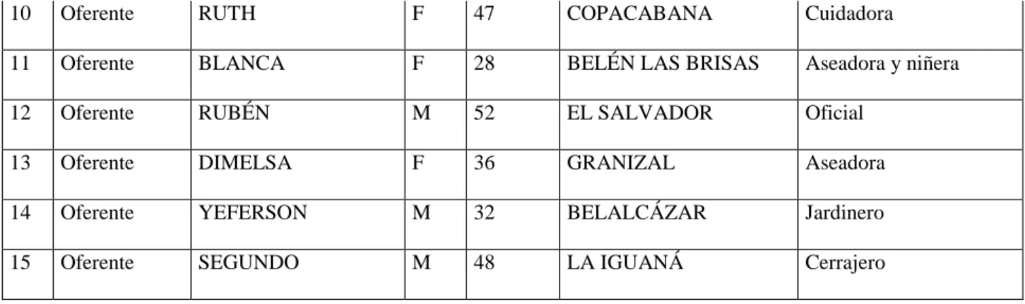 Tabla 4. Perfil de los demandantes 