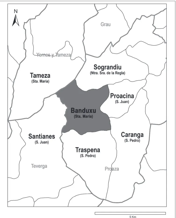Figura 3. Banduxu. distribución actual de la red parroquial