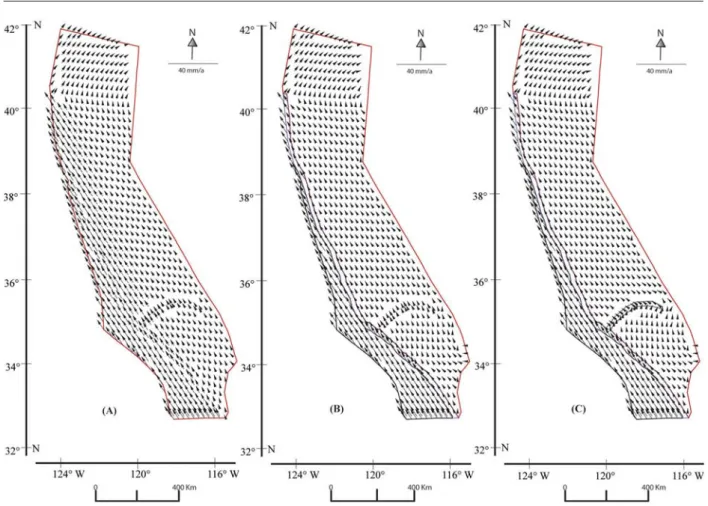 Figure 7. Velocity vectors at 250 m displacement for models (A), (B), and (C) respectively.