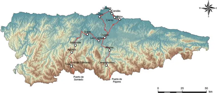 Figura 8. Itinerario seguido por Townsend en Asturias.