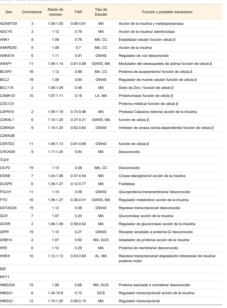 Cuadro I  Genes de susceptibilidad para DT2 29
