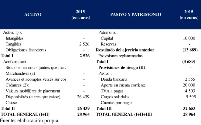 Tabla 8. Balance general año 2015 10