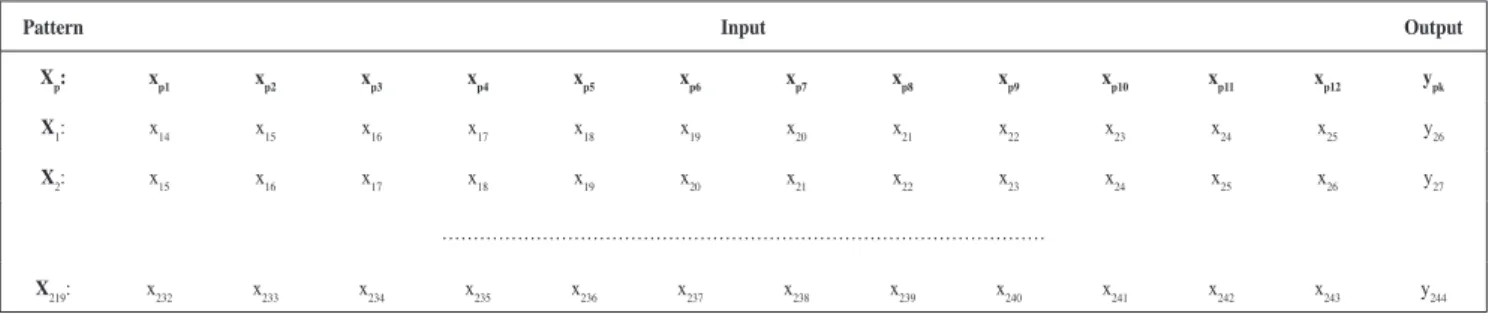 Figure 2. Structure of the input-output patterns used