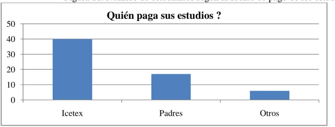 Figura 11. Número de estudiantes según la fuente de pago de los estudios 