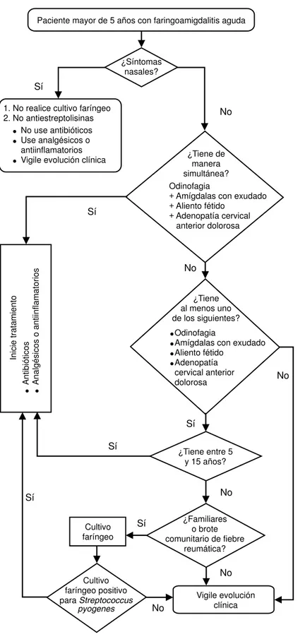 Figura 1. Algoritmo de decisiones para la identificación y manejo de la faringoamigdalitis estreptocócica