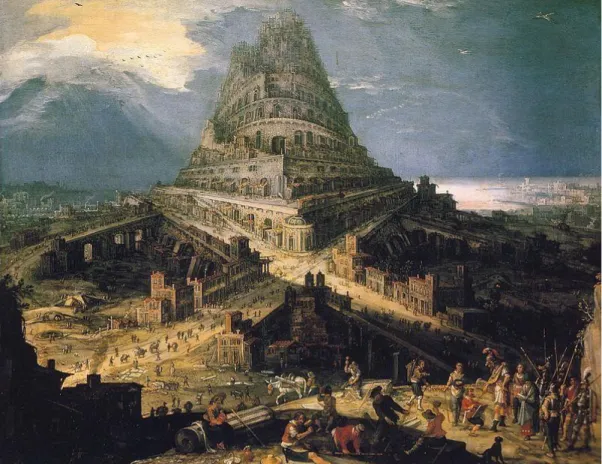 Figura 1. Construcción de la Torre de Babel&#34; pintura de Hendrick van Cleef, 1550. Fuente:  https://sobrehistoria.com/la-torre-de-babel/ 