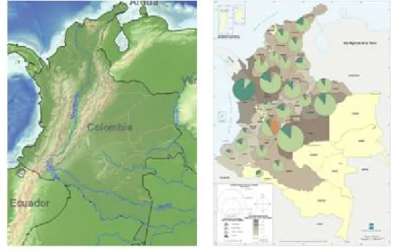 Figura 5. Ejemplo de mapa base (izq.) y temático (der.). Tomada de http://mapascolombia.igac.gov.co 