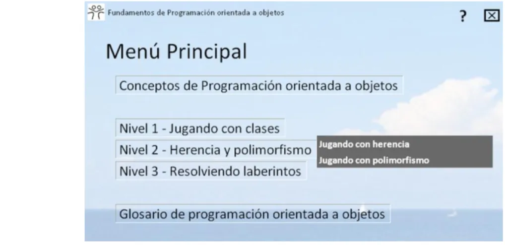 Figura 4.9: Sub-menús de la opción “Nivel 2 – Herencia y polimorfismo”