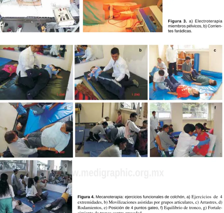 figura  3.  a)  Electroterapia  miembros pélvicos, b) 
