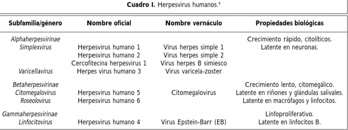 Cuadro I. Herpesvirus humanos. 4