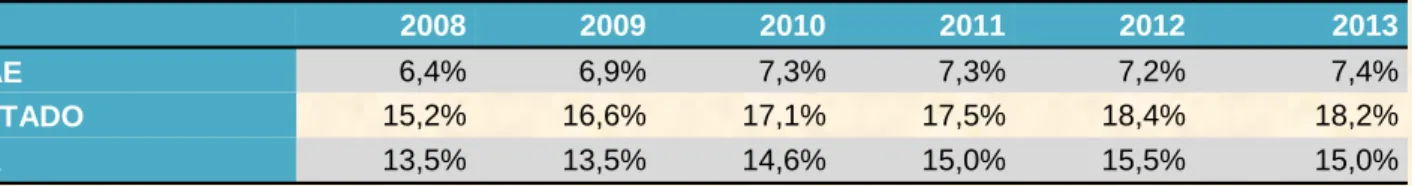 Tabla 5. Representatividad del empleo de la IAB respecto de la industria 2008-2013. 