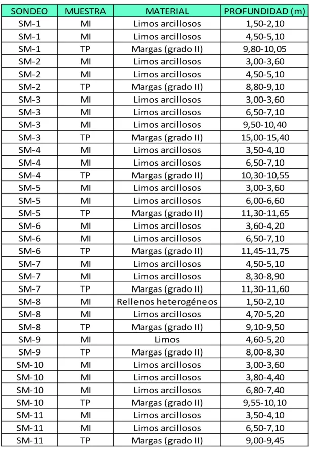 TABLA 1. TESTIFICACION DE SONDEOS 